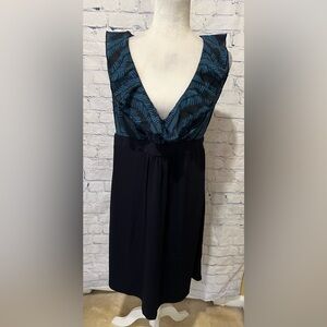 Liz Lange Maternity Dress Career Ruffle Professional Black Turquoise Medium